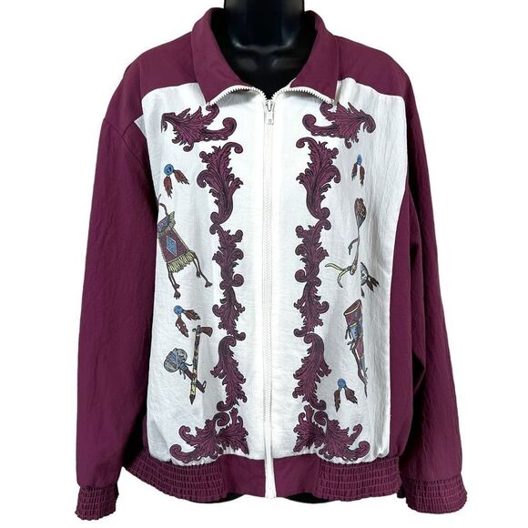 Vintage 80’s Native American Print Windbreaker Bomber Jacket - Picture 1 of 12
